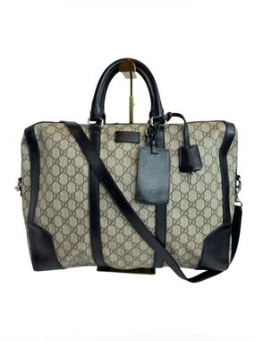 Gucci Beige GG Supreme Canvas Duffel with Black Leather Trim